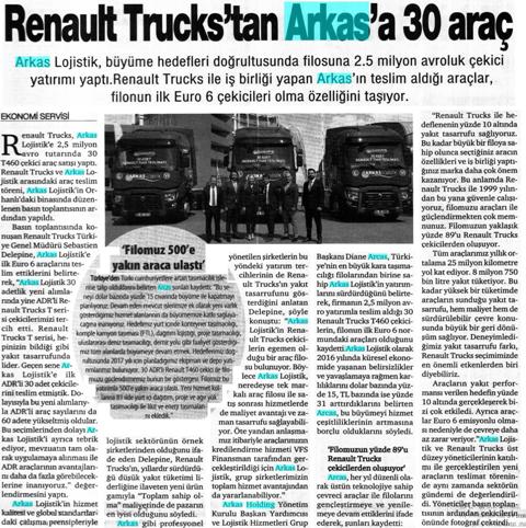 Renault Trucks'tan Arkas'a 30 Araç