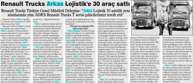 Renault Trucks Arkas Lojistik'e 30 Araç Sattı
