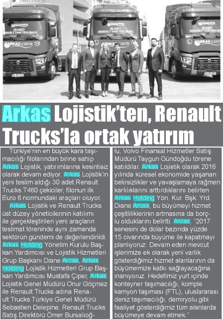 Arkas Lojistik'ten Renault Trucks ile Ortak Yatırım