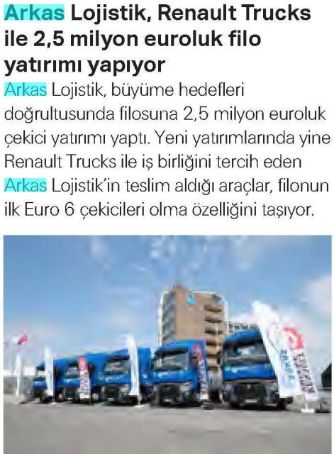 Arkas Lojistik, Renault Trucks ile 2.5 milyon euroluk filo yatırımı yapıyor