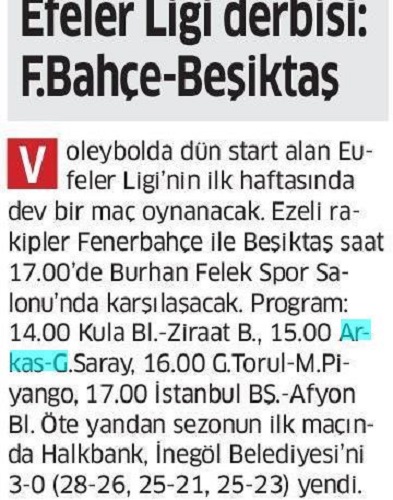 Efeler Ligi Derbisi:F.Bahçe- Beşiktaş