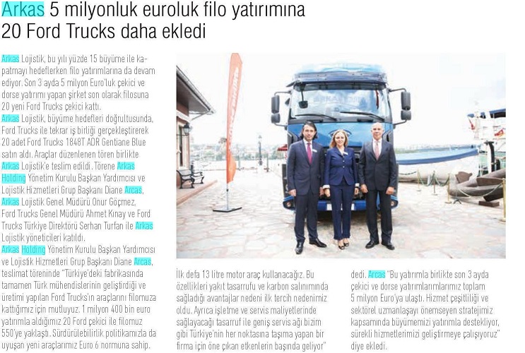 Arkas 5 milyonluk euroluk filo yatırımına 20 Ford Trucks daha ekledi