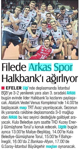 Filede Arkas Spor Halkbank'ı ağırlıyor