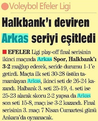Halkbank'ı deviren Arkas seriyi eşitledi