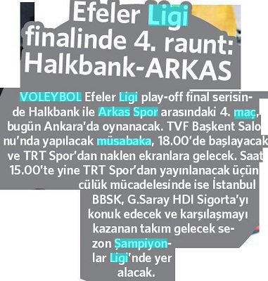 Efeler Ligi finalinde 4.raunt: Halkbank-Arkas