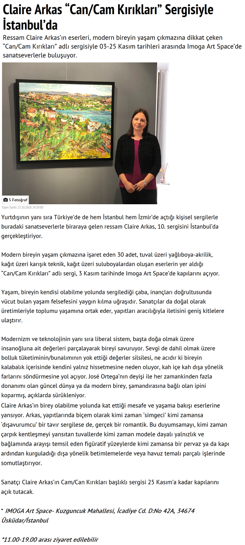 Claire Arkas “Can/Cam Kırıkları” Sergisiyle İstanbul’da
