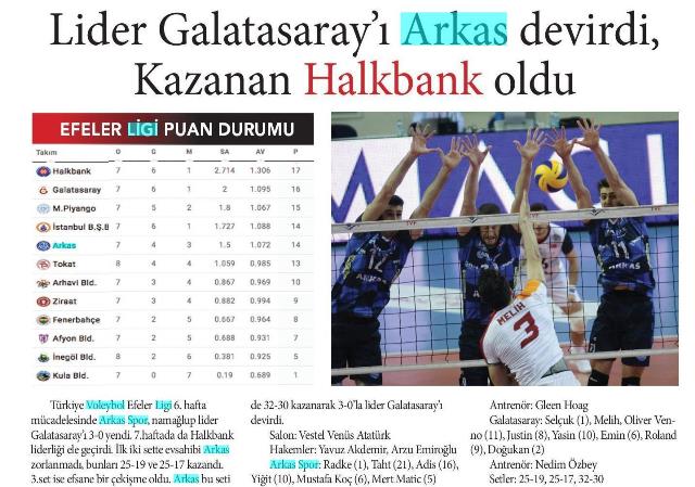 Lider Galatasaray'ı Arkas devirdi, Kazanan Halk Bank oldu