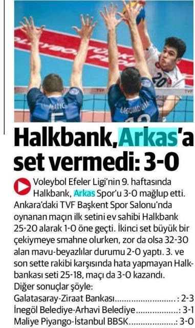 Halkbank Arkas'a set vermedi: 3:0