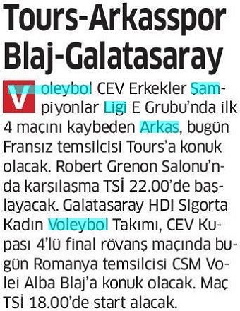 Tours-Arkasspor, Blaj-Galatasaray