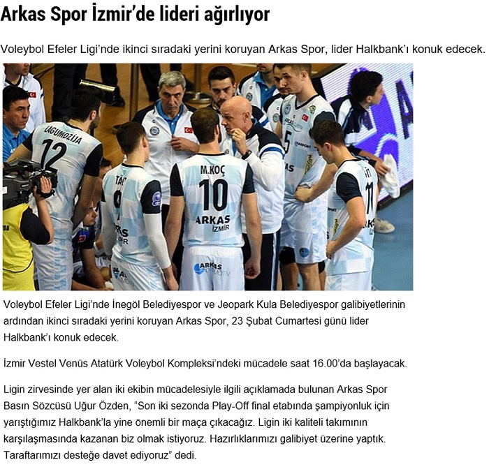 Arkas Spor İzmir'de lideri ağırlıyor
