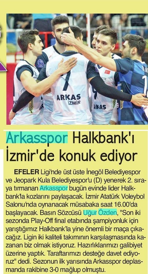 Arkasspor Halkbank'ı İzmir'de konuk ediyor