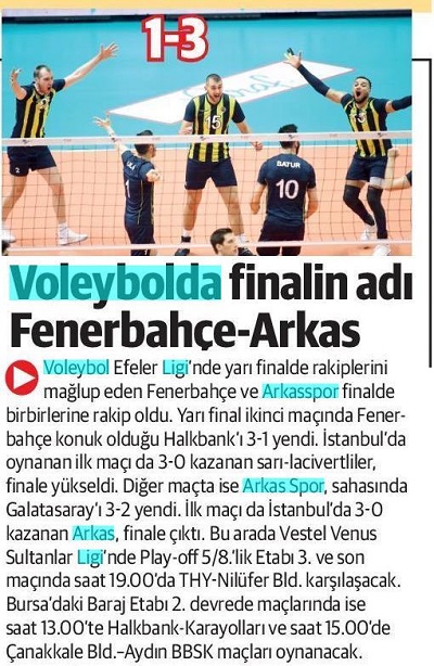 Voleybolda finalin adı Fenerbahçe-Arkas