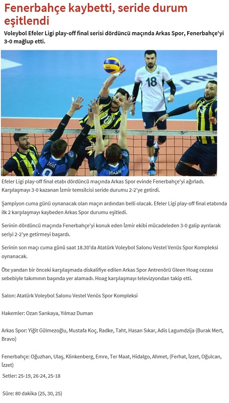 Fenerbahçe kaybetti, seride durum eşitlendi