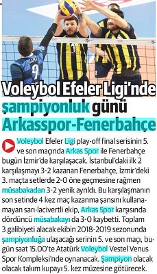 Voleybol Efeler Ligi'nde şampiyonluk günü Arkasspor-Fenerbahçe