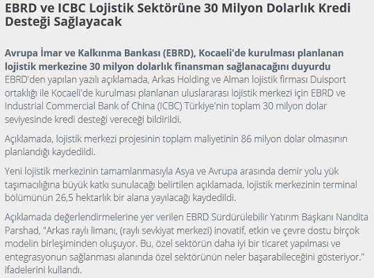 EBRD ve ICBC’den lojistik sektörüne 30 milyon dolarlık kredi desteği sağlayacak