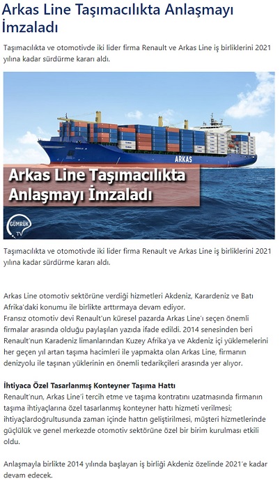 Arkas Line taşımacılıkta anlaşmayı imzaladı