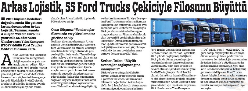 Arkas Lojistik, 55 Ford Trucks çekiciyle filosunu büyüttü