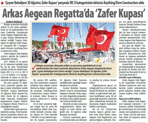 Arkas Aegean Link Regatta'da 'Zafer Kupası'