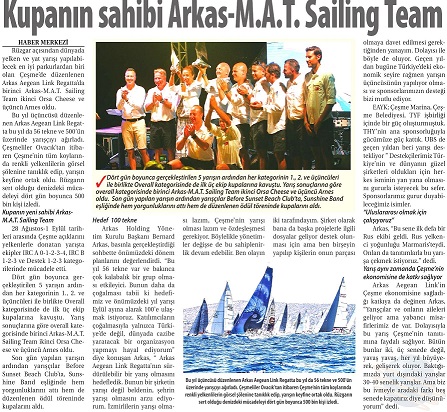 Kupanın sahibi Arkas-M.A.T. Sailing Team