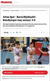 Arkas Spor-Bursa Büyükşehir Belediyespor maç sonucu: 3-0