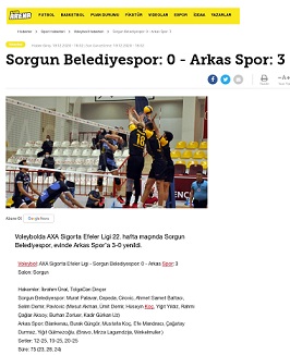Sorgun Belediyespor:0 - Arkas Spor: 3